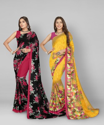 kashvi sarees Printed, Paisley, Ombre, Striped, Geometric Print, Animal Print, Floral Print, Checkered Daily Wear Georgette Saree(Pack of 2, Red, Black)