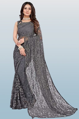 Fashion Field Self Design Bollywood Net Saree(Grey)