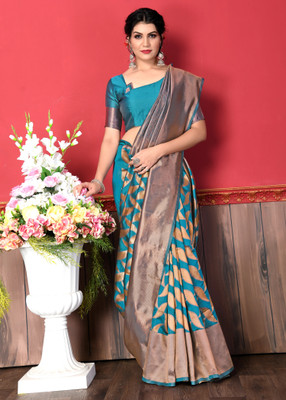 HouseOfCommon Woven Kanjivaram Pure Silk Saree(Blue)