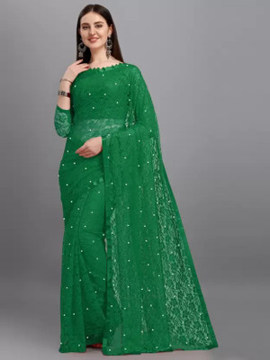 Suali Embellished Bollywood Net Saree(Dark Green)