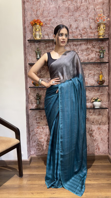Bansari Textiles Solid/Plain Bollywood Nylon, Silk Blend Saree(Light Blue)
