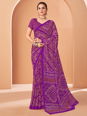 Divastri Printed Bandhani Chiffon Saree(Pack of 2, Purple)