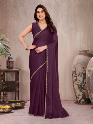 Trend Mahal Solid/Plain Bollywood Jimmy choo Saree(Purple)