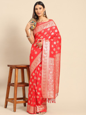 Divastri Woven Banarasi Silk Blend Saree(Red)