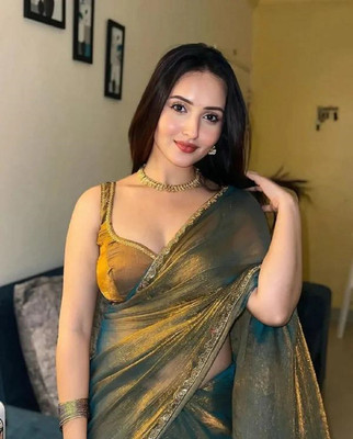 VM Selling Hub Embroidered Bollywood Jimmy choo Saree(Gold)