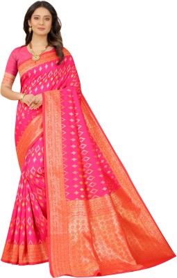 crazy hub Woven Kanjivaram Jacquard, Pure Silk Saree(Pink)