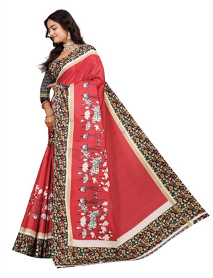 Mervadiya Printed Kanjivaram Pure Cotton, Cotton Silk Saree(Red)