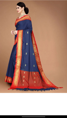 Mortal Textile Animal Print Assam Silk Cotton Silk Saree(Light Blue)