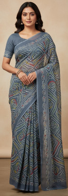 HIYASHAANVI Printed Bandhani Georgette Saree(Grey)