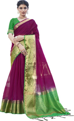 Aarunika BS Self Design Bollywood Organza Saree(Magenta)