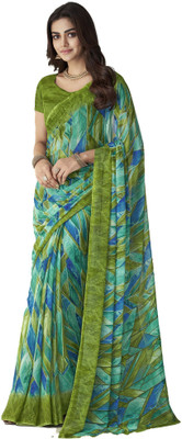 INDONIQ Geometric Print, Graphic Print Bollywood Chiffon, Georgette Saree(Blue, Green, Light Blue)