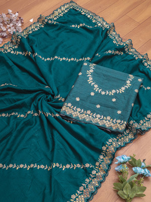 DRASHTI ART Embroidered Bollywood Georgette Saree(Dark Blue)