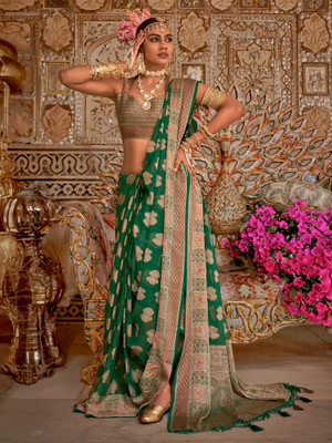 Tasrika Woven Banarasi Georgette Saree(Green)
