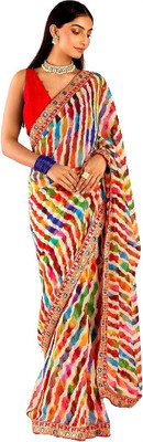 zili Embroidered Leheria Georgette Saree(Multicolor)