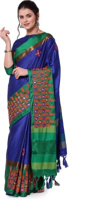 SERONA FABRICS Embroidered, Embellished Bollywood Cotton Silk Saree(Dark Blue)