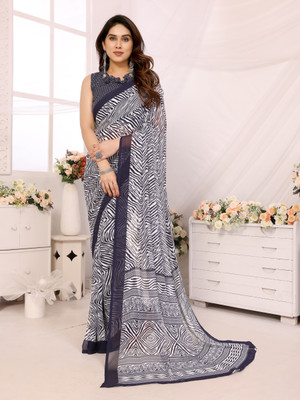 Moda Rapido Printed Bollywood Georgette Saree(Dark Blue, White)