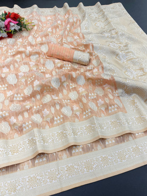 AAINA CREATION Printed Bollywood Tissue Saree(Orange)