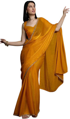 Dhimahi Solid/Plain Bollywood Chiffon Saree(Yellow)