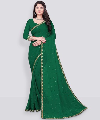 Suntex Embroidered Bollywood Chiffon Saree(Dark Green)