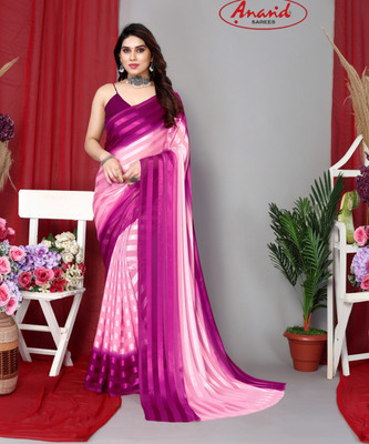 Anand Sarees Ombre, Striped Bollywood Satin Saree(Purple, Pink)