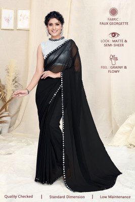 MIRCHI FASHION Embellished, Solid/Plain Bollywood Georgette Saree(Black)