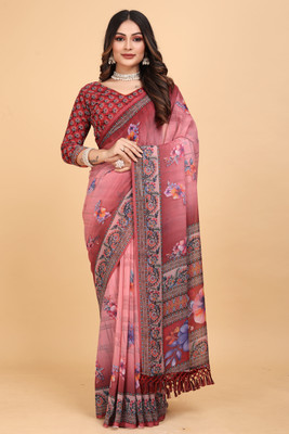 Mugdarra Floral Print Bollywood Georgette Saree(Pink)