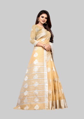 het designer studio Self Design, Paisley, Digital Print, Blocked Printed, Woven, Graphic Print, Checkered Banarasi Jacquard Saree(Cream)