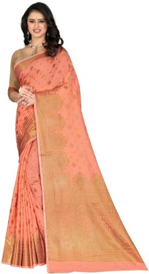 Shopya Woven Kanjivaram Pure Silk, Cotton Silk Saree(Orange)