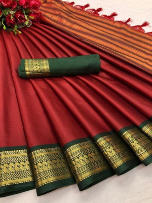 S S CREATION Woven Kanjivaram Pure Silk Saree(Red)