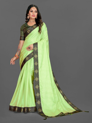 Vrati Creation Solid/Plain Daily Wear Cotton Silk Saree(Green)