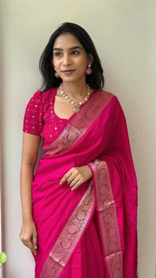 fashionfever Solid/Plain Bollywood Chiffon, Nylon Saree(Pink)