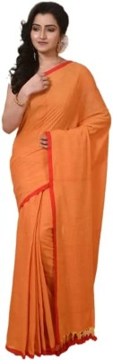 Ankita saree house Solid/Plain Handloom Pure Cotton Saree(Orange)