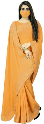 pUNYATHA CREATION Embellished Chanderi Polyester Saree(Mustard)