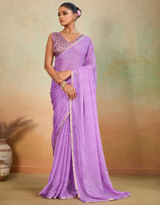 all about you Printed, Embellished Bollywood Chiffon Saree(Purple)