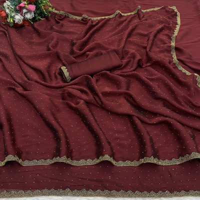 vrunvina Embellished Bollywood Georgette Saree(Maroon)