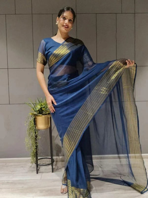 Bombey Velvat Fab Printed Daily Wear Chiffon, Georgette Saree(Blue)