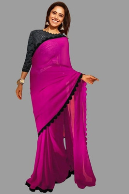 Sareez House Solid/Plain Bollywood Chiffon Saree(Pink)