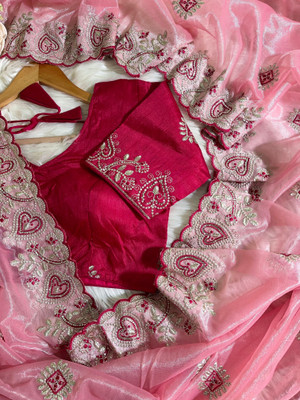 GOLDOLL FAB Embroidered Bollywood Net Saree(Pink)