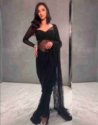 Divastri Embellished, Self Design Bollywood Net Saree(Black)
