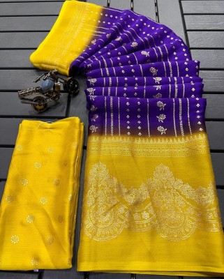 Sita Printed Bollywood Art Silk, Silk Blend Saree(Purple, Yellow)