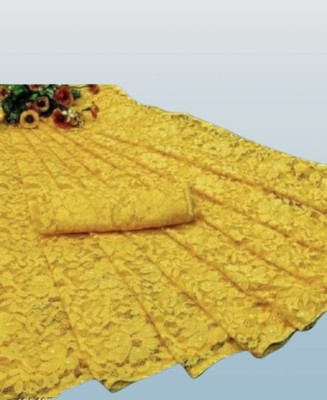 Fashion Nexa Solid/Plain Bollywood Net Saree(Yellow)