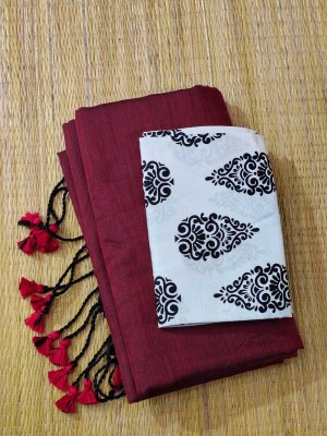 SMRITI HANDLOOM Printed Kalamkari Handloom Pure Cotton Saree(Maroon, White)