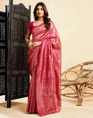 SIRIL Self Design, Woven Banarasi Silk Blend Saree(Pink, Gold)