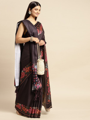 Tasrika Printed Banarasi Silk Blend Saree(Brown)