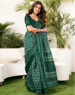 Vragi Printed Bollywood Art Silk, Silk Blend Saree(Green)