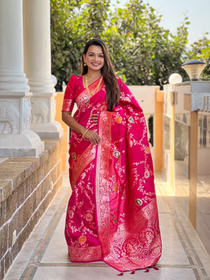 RUPAL CREATION Woven Bollywood Silk Blend Saree(Pink)