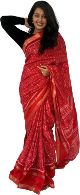 Sanjana Silks Printed Bollywood Art Silk, Silk Blend Saree(Red, Gold)