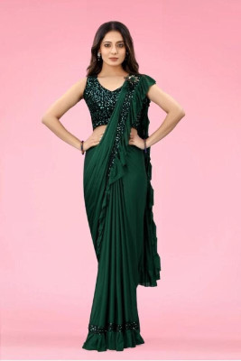 ProExe Embellished Bollywood Lycra Blend Saree(Green)
