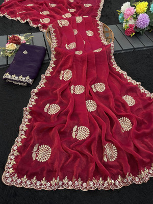 Ethina Fashion Embroidered Bollywood Chiffon Saree(Pink)