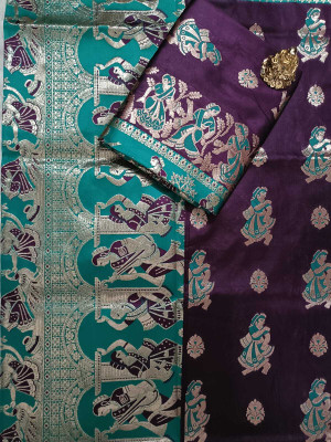 KALIPATRA Printed Banarasi Art Silk Saree(Dark Green)